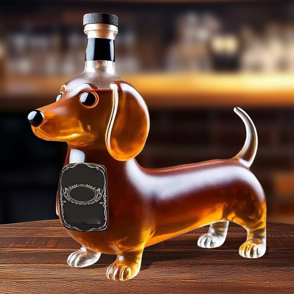 Dachshund Whiskey Bottle, Handmade Dachshund Glass Decoration, Reusable Dog Whiskey Bottle, Gift for Father, Husband, Boyfriend (B)