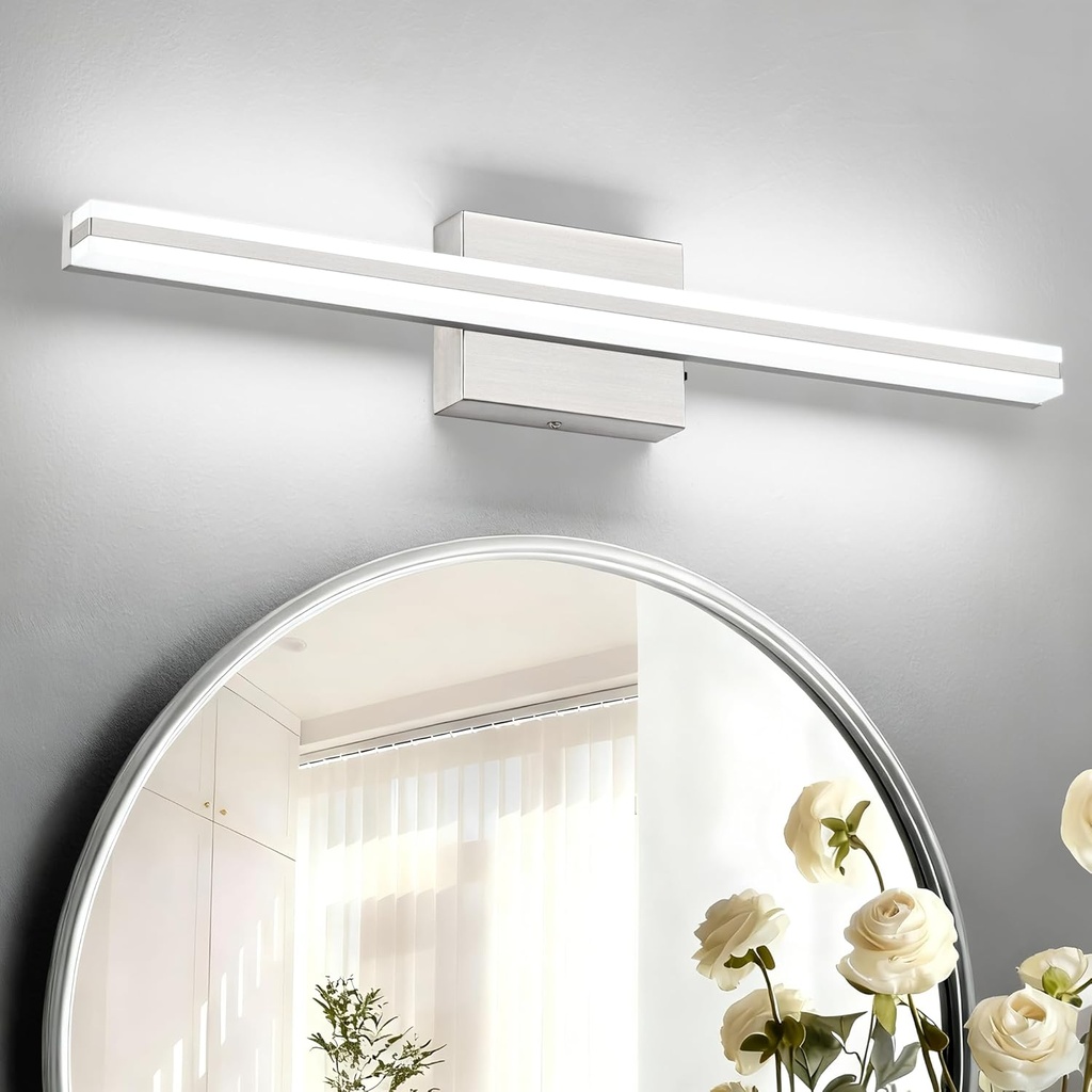 SOLFART Vanity Lights for Bathroom Brushed Nickel Dimmable Bathroom Lighting Over Mirror 24 Inch LED Wall Lights S8200-610mm-NK-D