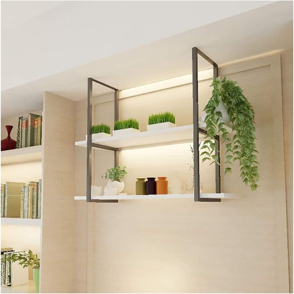 Ceiling Decorative Shelf & Bar Hanger, Industrial Wrought Iron Hanging Wine Rack, Wall Mounted Green Plant Display, Kitchen, Living Room, or Cellar Storage Rack(Yellow)