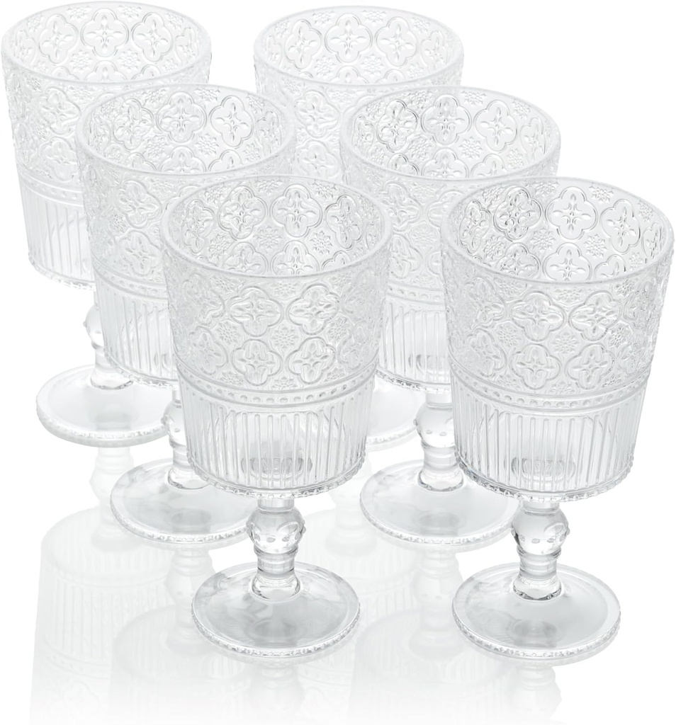 Certified International Victoria Clear Set of 6 Premium Acrylic All Purpose Goblet 3.5x3.5x7 14oz – Unbreakable Drinkware with Elegant Embossed Design, Perfect for Everyday Use & Entertaining