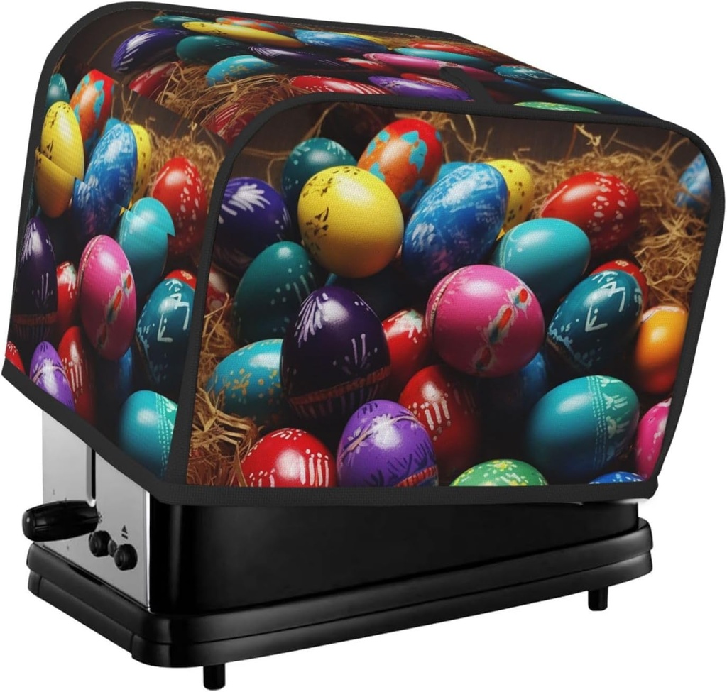 Colorful Easter Eggs Toaster Cover 2 Slice, Two Slice Bread Machine Covers Quilted Toaster Dust Cover Universal Size Kitchen Small Appliance Cover With Top Handle