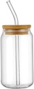 1pack glass cup with bamboo lid and straw for Smoothies like Soda iced water,beer, juice, Eco-Friendly water bottle, Reusable cup, Bamboo lid water bottle, Dishwasher safe, glass coffe tumbler.