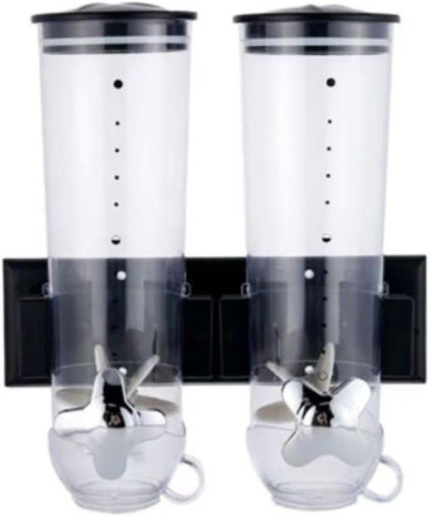 3L Cereal Dispenser Countertop Rice Grain Double Dry Food Container Storage Case Kitchen Wall Mounted Dual Control Food Storage Dispenser Dispenser for Store Rice Candy Coffee Beans Cereal (Black)