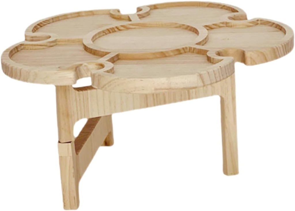 Hemoton Outdoor Portable Folding Picnic Table Compact Wooden Wine Desk Beach and Camping Accessory Flower-Shaped Design Lightweight Easy to Carry for Wine and Cheese Gatherings