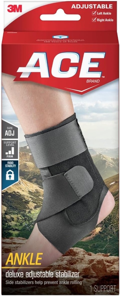 ACE Deluxe Ankle Stabilizer, Adjustable, Black, 1/Pack