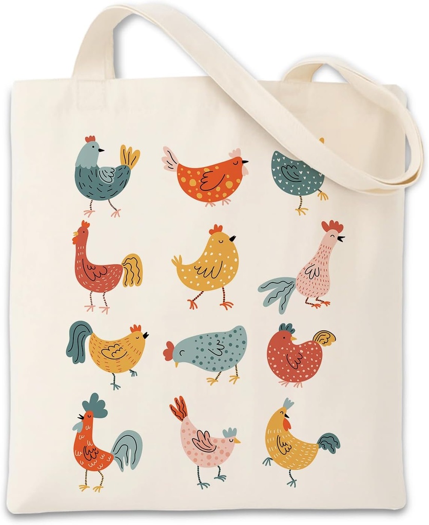 Canvas Tote Bags for Women, Colorful Chicken Tote Bag, Reusable Grocery Bags, Big Capacity Shopping Work Bag, Suitable for Market, Advertising, Promotion, Gift, Activity