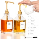 Alotpower 2-Pack 16oz Glass Coffee Syrup Dispenser Bottles, Empty Square Dispenser for Coffee Bar with 1/4oz Pump - Kit Includes 36 Labels & Marker