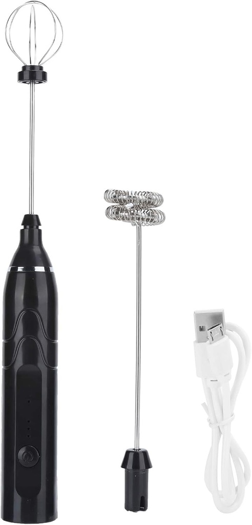 Electric Milk Frother Handheld Electric Foam Maker Detachable Stainless Steel Whisk Drink Mixer Foamer USB Charging 3 Speed Egg Beater Handheld Mixer Household Supplies/785 (Color : Black)