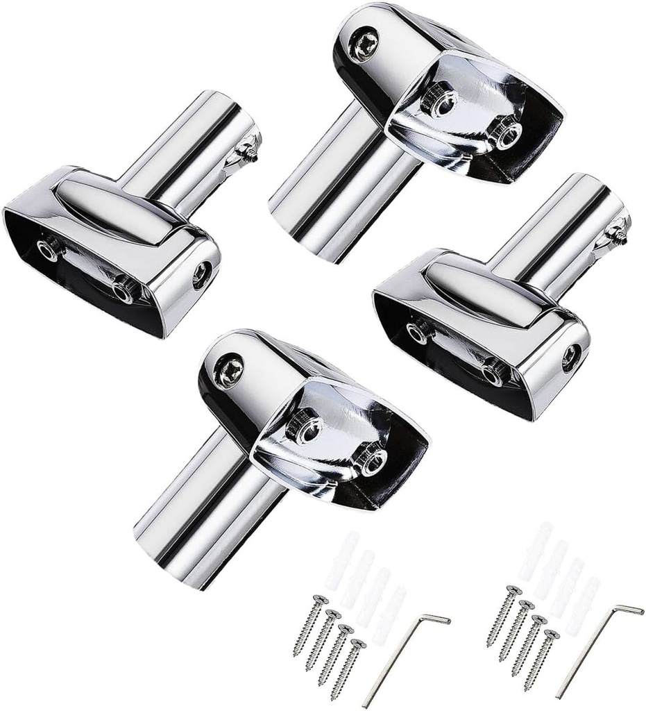 Kokone Shower Curtain Rod Bracket Set of 4 Ajustable 180° Rotation Bracket for Curved Shower Curtain Rods Sturdy Zinc Alloy Wall Mounted Shower Curtain Rod Holder for Bathroom,Wardrobe,Kitchen,Silver