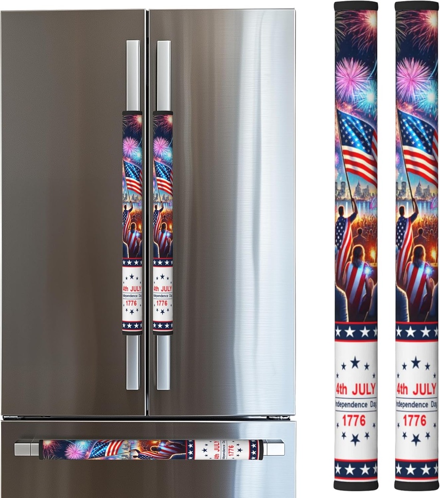 4th of July Decorations Refrigerator Handle Covers, Independence Day Fridge Handle Covers Set of 2, Fourth of July Patriotic Refrigerator Door Handle Covers for Kitchen Decor