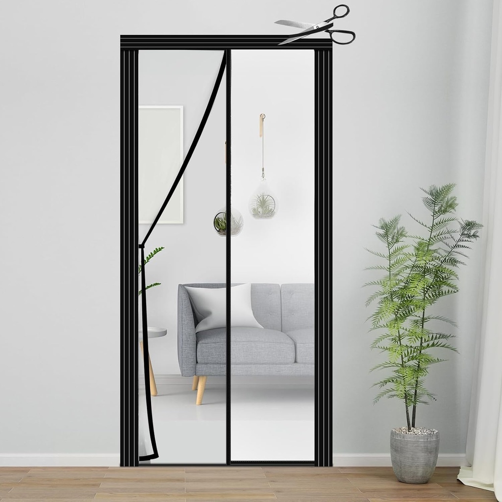 Adjustable Transparent Insulated Door Curtain, Magnetic Thermal Self-Closing Screen Door Cover, Hands Free for Kitchen, Bedroom, Air Conditioner Room, Fits Doors up to Width 29" - 34" Height 79" - 82"