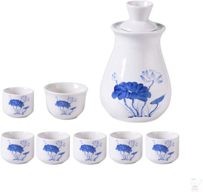 Sake Cup White Ceramic Sake Set Handicraft Sake Cup Cold/Hot/Tea/Sake Cup Sake Set Blue Lotus Small Sake Cup Wine Bottle Sake Pots
