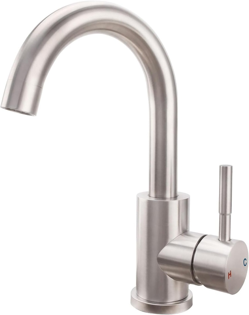 Bar Sink Faucet, Hoanmpy 304 Stainless Steel Bathroom Kitchen Faucet Brushed Nickel Pre Wet Small Mini Kitchen Bath Utility Marine Faucet Single Hole Farmhouse Vanity Lavatory Faucets（Brushed Nickel）