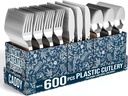 Exquisite Silver Plastic Silverware Heavy Duty 600 Pack - Utensil Caddy For Parties, Utensil Holder For Kitchen Counter 200 Each Plastic Spoons Forks & Knives Set Flatware Sets Disposable Silverware.