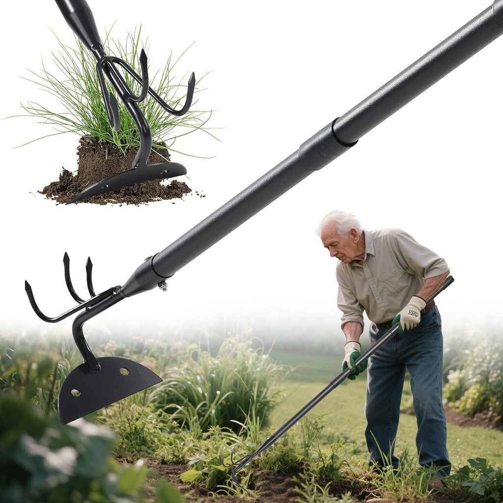 Garden Hoe 44 Inch Long Cultivator with Adjustable Long Handle - Heavy Duty Weeding & Soil Loosening Tool for Gardening, Lawn, and Yard Work