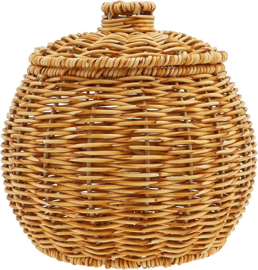 Coffee Pod Holder, Wicker K Cup Holders for Counter, Round Rattan Boxes with Lid, Multi-Purpose Picnic Food Bread Storage Basket, Coffee Basket Decor for Kitchen Countertop