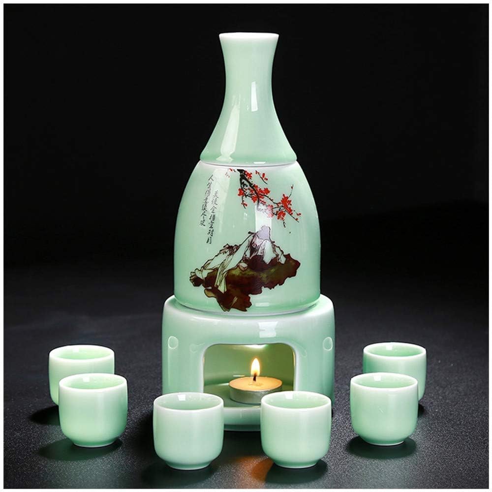 Celadon Sake Set with Sake Warmer Gift Box Packaging 9 PCS (C) (B)