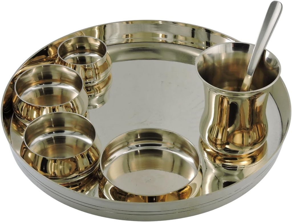 Authentic Pure Kansa (Bronze) Thali Set of 7 Pieces – Ayurvedic Bronze Dinner Set, Handcrafted Dinnerware