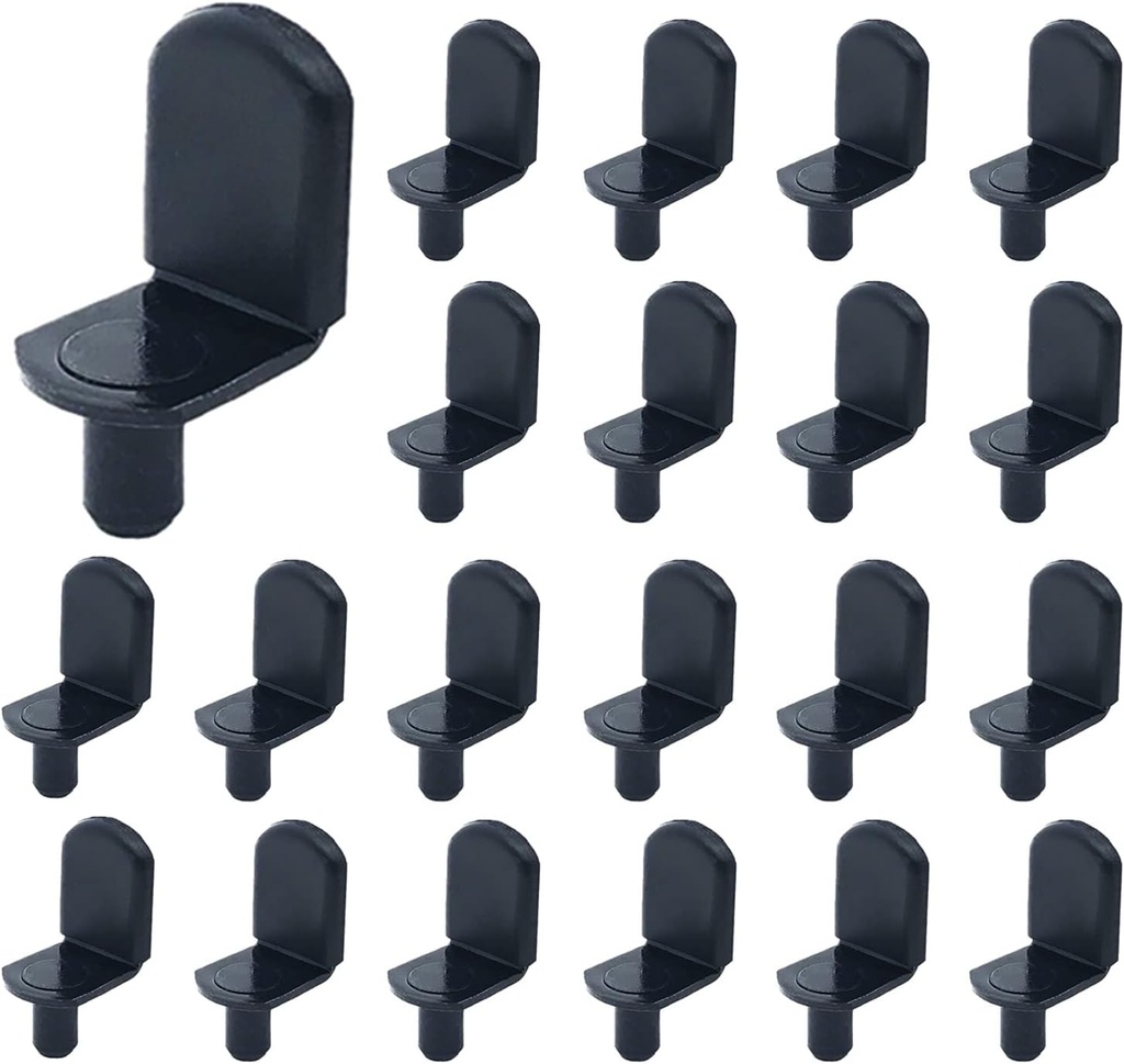 Shelf pins, 40pcs L-Shaped Clips 1/4 Inch Shelf Support Pegs for Glass Supports, with Rubber Sleeve Black