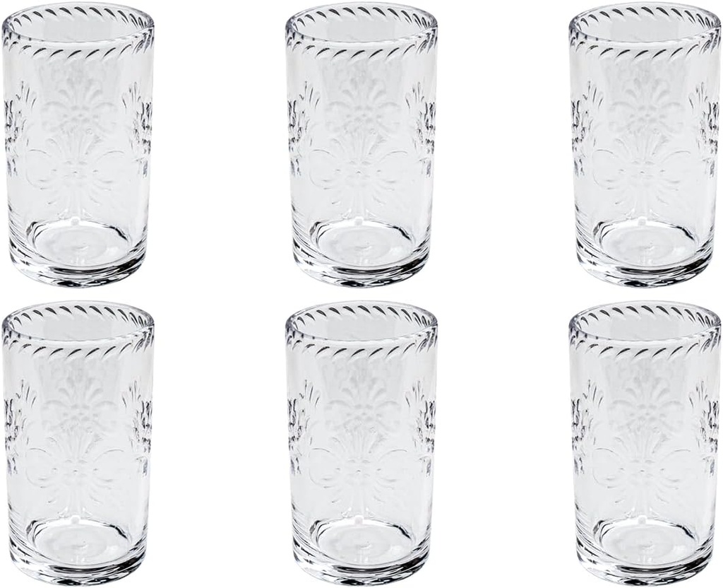 Talavera Premium Acrylic Drinkware Indoor/Outdoor, Tumbler, Clear, 18oz, Set of 6