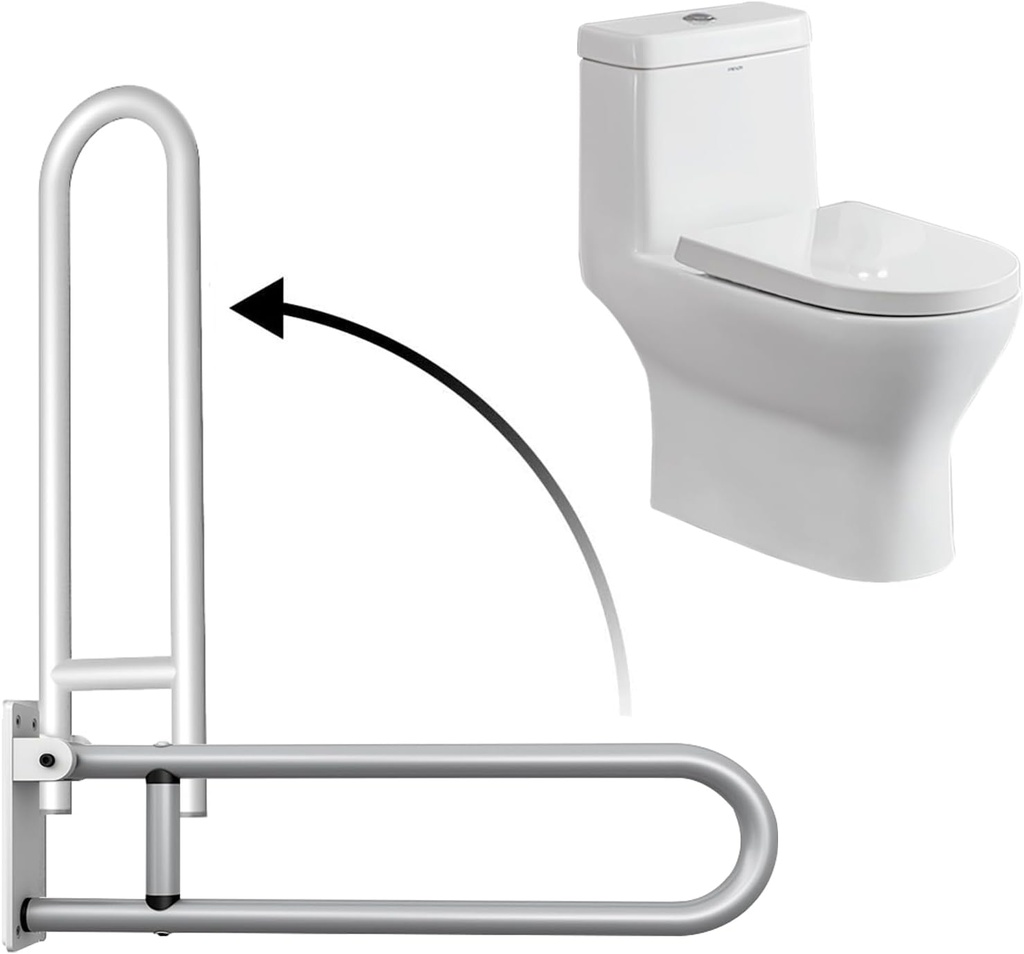28 Inch Toilet Grab Bar Flip Up Aluminum Handicap Rails Grab Bars Load Capacity of 100 kg 220 lbs Toilet Rail Bathroom U Shaped and Wall Mount Safety for Pregnant Injured Patients 28 in Silver