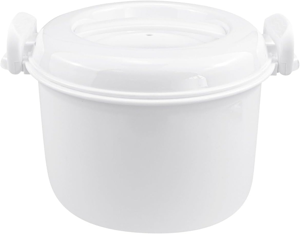DOERDO Microwave Rice Cooker Round Microwave Food Container Vegetable Steamer Pot Microwave Cookware for Rice Chicken Pasta, 7.8x6.1 Inch