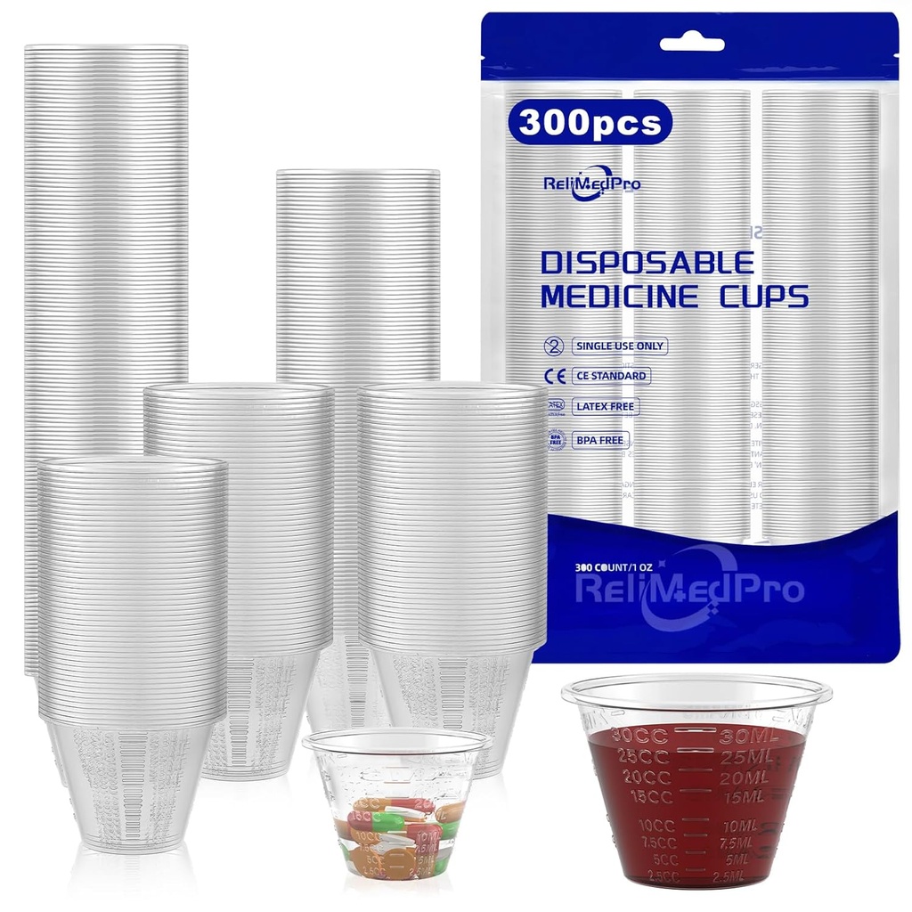 Disposable Medicine Cups Graduated, pack of 300, 1 oz (30ml) Small Plastic Measuring Cup for Liquid Medication, Paint, Epoxy, Pill and Resin