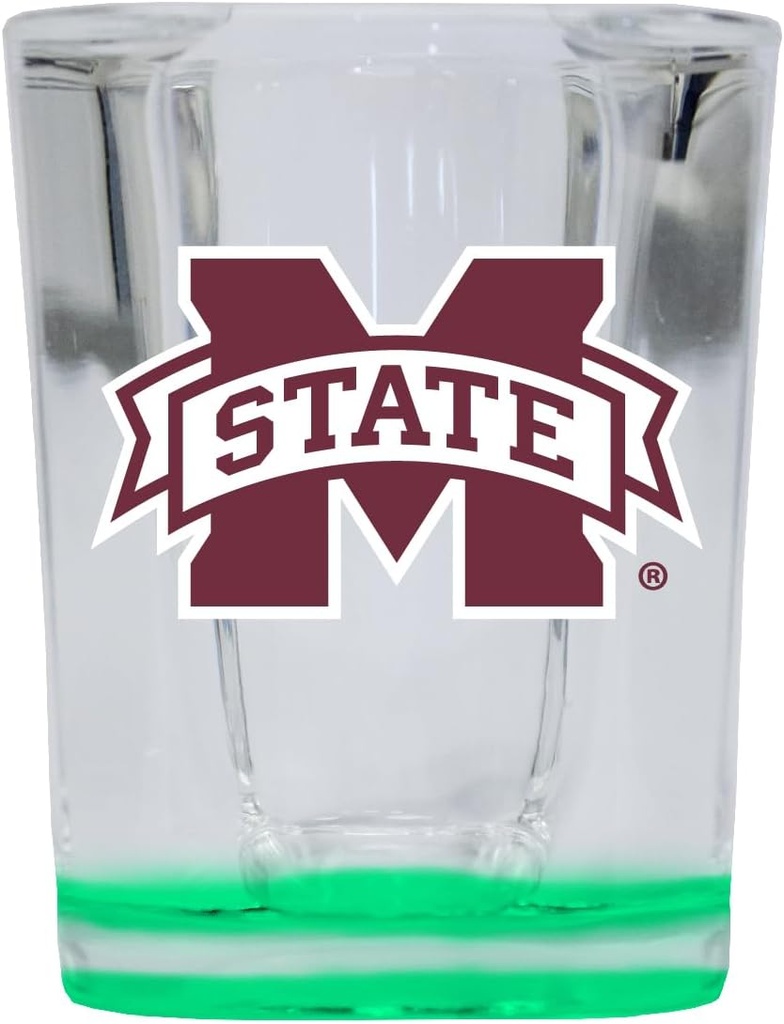 R and R Imports Mississippi State Bulldogs 2 Ounce Shot Glass Square Green Base Officially Licensed Collegiate Product 2-Pack