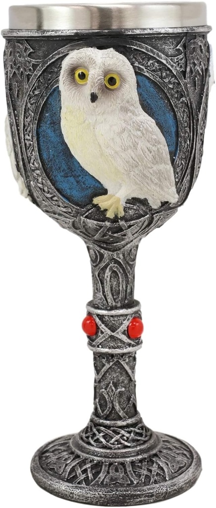 Ebros Dazed Snow White Owl Beverage Drinkware Serveware Adorable Arctic Tundra Owls With Celtic Tribal Tattoo Knotwork And Red Gemstones (Wine Goblet Chalice)