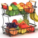 2 Tier Banana Hanger Stand with 2 Hangers, Large Fruit and Vegetable Storage Basket