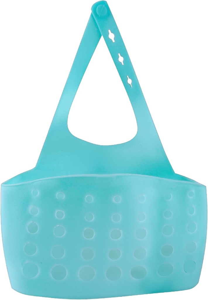 Sponge Holder for Kitchen Sink - Kitchen Sink Sponge Holder with Adjustable Clasp - Sponge Hold for Kitchen Sink Counter with Drain Holes - Hanging Storage Basket for Sponge, Plastic