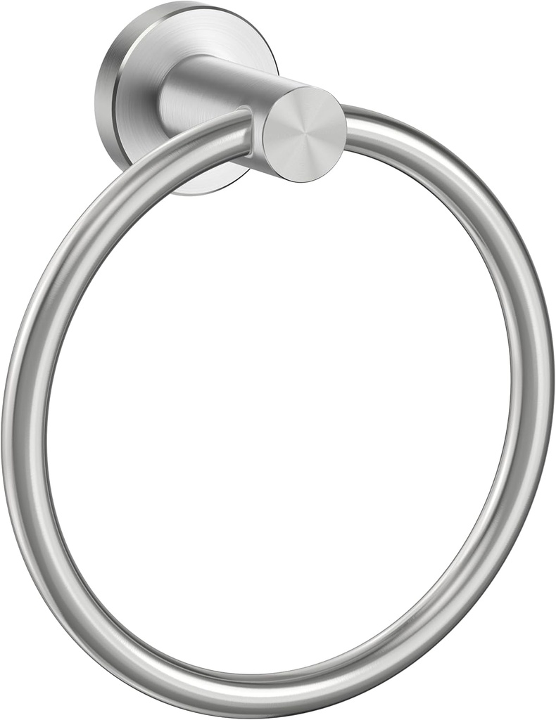 FORIOUS Towel Ring, SUS304 Stainless Steel Modern Hand Towel Holder Rack Hanger Round for Bathroom Wall Mounted, Ideal for Bath, Kitchen, RV, Brushed Nickel