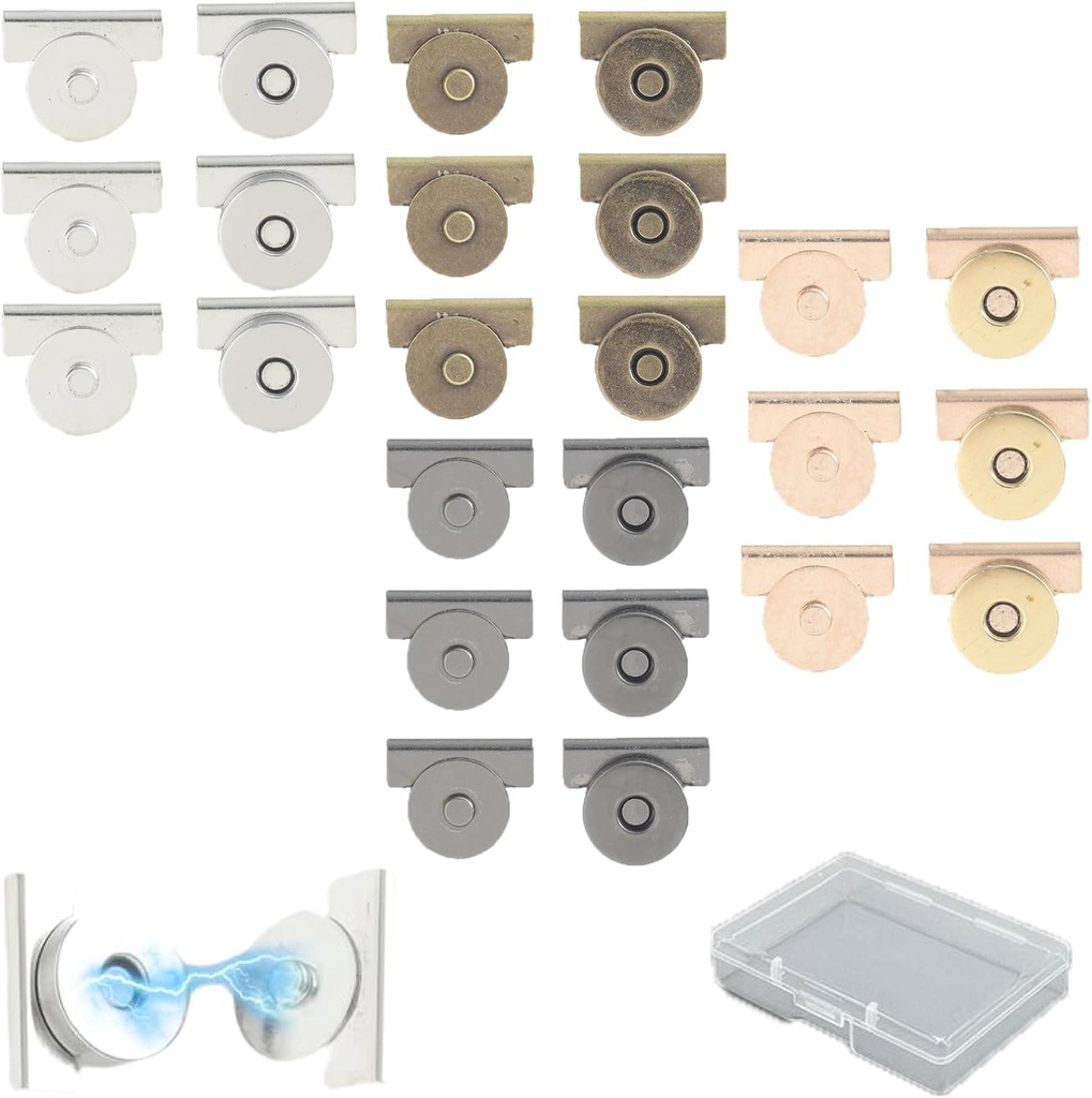 12Pair Snap Buttons Metal Seamless Magnetic Buckle Clasp for Tote Bags, DIY Crafts and Clothing, Magnetic Button Replacement Kit No-Sewing Clip Closures (12Pair)