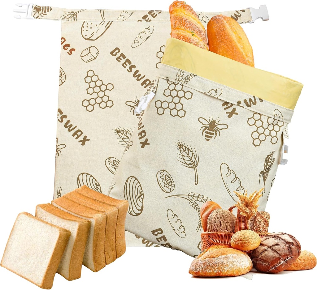 KONGDY Bread Bag for Sourdough, Reusable Beeswax Bread Bags, 12x17 In for Homemade Bread, Cotton Linen Food Storage Bag, 2 Pcs