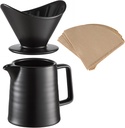 BeeCa Premium Black Ceramic Pour Over Set｜17oz/500ml V60 Brewer｜Retains Optimal Heat & Flavor｜Includes Paper Filters｜Home, Office, Café Multi-Serving