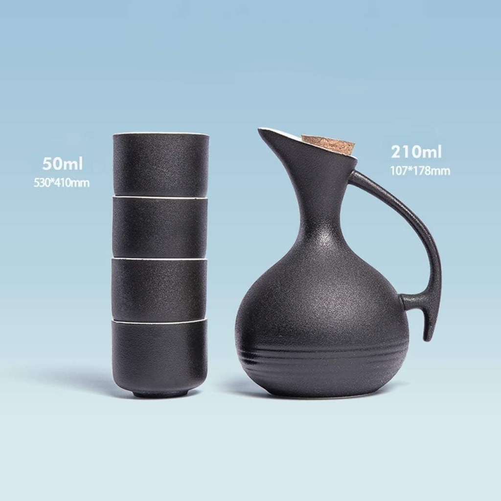 Japanese Sake Cup Set 5 Piece Porcelain PotteryCeramic Cups Crafts Wine Glasses Japanese Sake Set with 1 Sake Serving Bottle and 4 Sake Cups,C