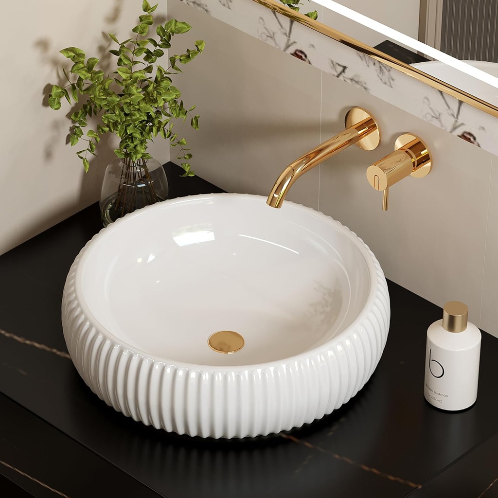 ELLAI Round Vessel Sink Bathroom Sink Porcelain Ceramic Countertop Sink, Glossy White 16.5"x4.9"