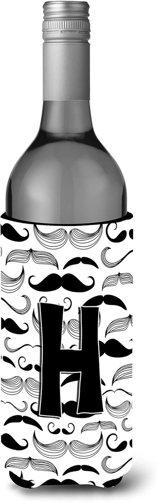 Caroline's Treasures CJ2009-HLITERK Letter H Moustache Initial Wine Bottle Hugger Bottle Cooler Sleeve Hugger Machine Washable Collapsible Insulator Beverage Insulated Holder