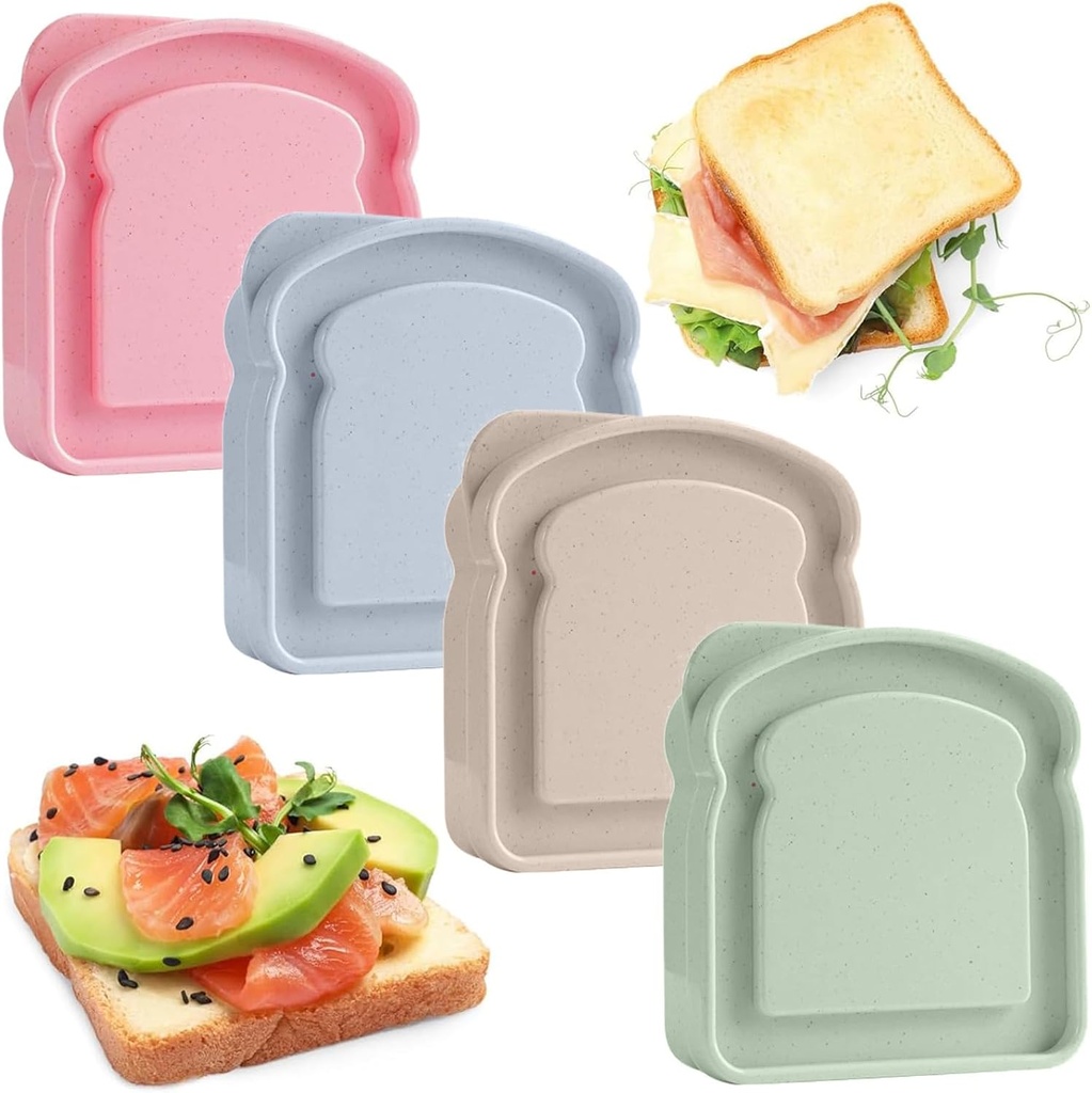 4 Toast Shape Sandwich Box, 14Oz Sliced Toast box Adult Sandwich Bread Boxes Reusable Allow Microwave Heating and Frozen Preservation