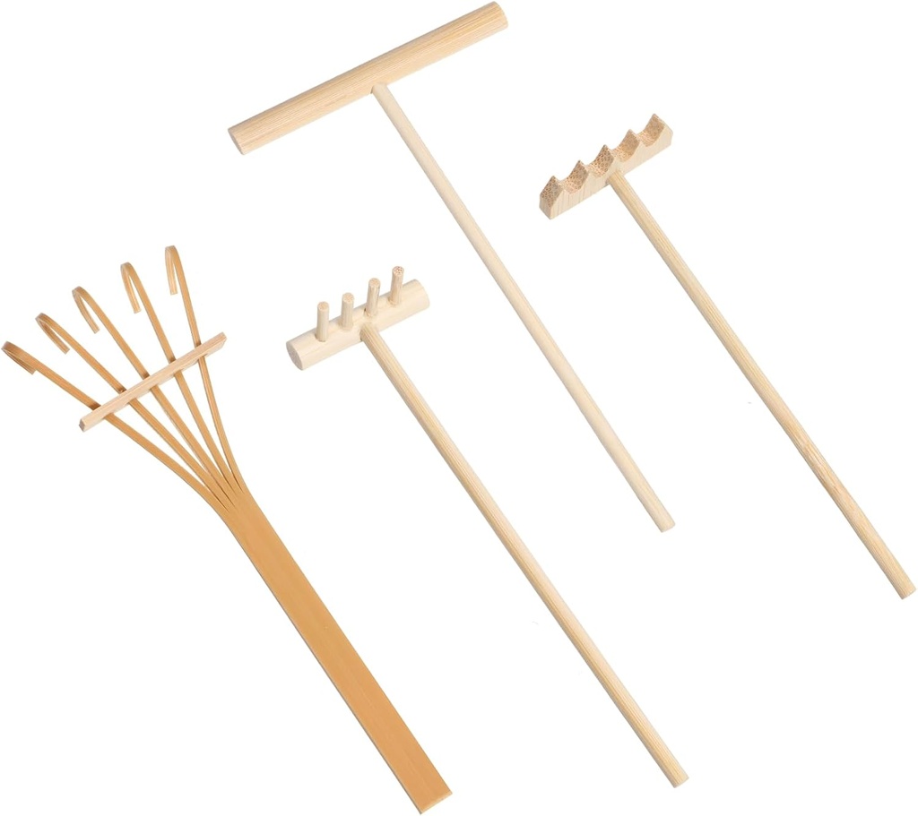 cobee 4 Pcs Mini Zen Garden Rake Tools, Bamboo Zen Garden Accessories, Sand Zen Garden Kit Zen Garden rake for Desk Decor, Sand Garden, Sand Casting Kit