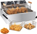 Commercial Deep Fryer with Basket for Restaurant or Home Use, 3400W 12.7QT Detachable Large Capacity Stainless Steel Countertop Electric Oil Fryer with Temperature Control