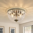 3 Lights French Empire K9 Crystal Flush Mount Chandelier Lighting Antique Ceiling Light Fixture for Dining Room Entrance Hallway Bedroom Kitchen Bathroom Bar, E12 Bulbs W12 .6 inch X H8.27inch