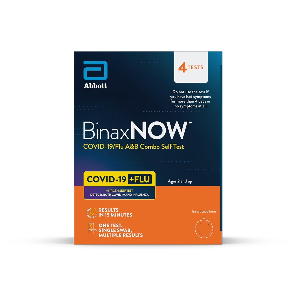 BinaxNOW™ COVID-19/Flu A&B Combo Self Test, Reliable COVID/Flu Home Test With 15 Minute Results, 4 Tests