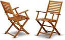 East West Furniture BBSCANA Beasley Folding Patio Dining Chairs With Arm Rest - Acacia Wood, Set of 2, Natural Oil