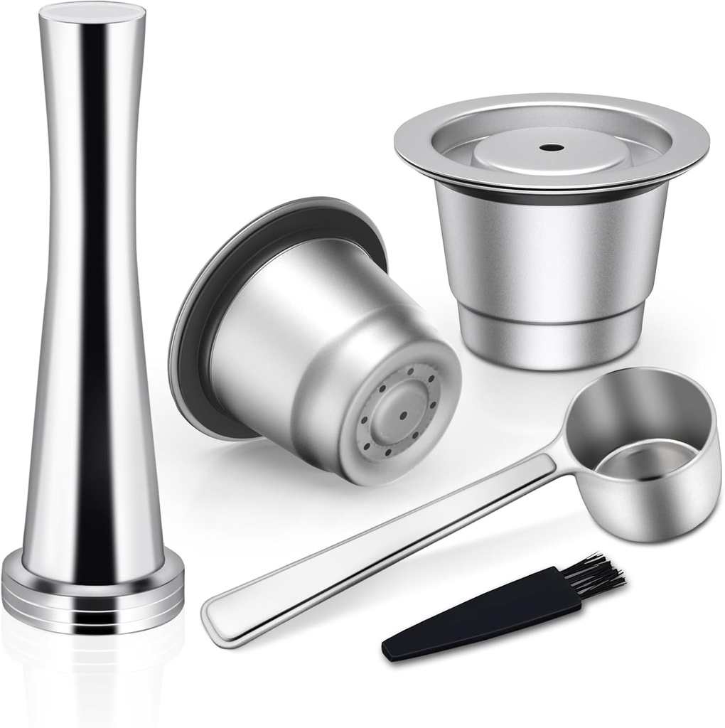 Lianlai Stainless Steel Coffee Pod, Reusable Espresso Capsule, Distilled Coffee Pods, including 2 Capsules, Steel Spoon, and Tamper