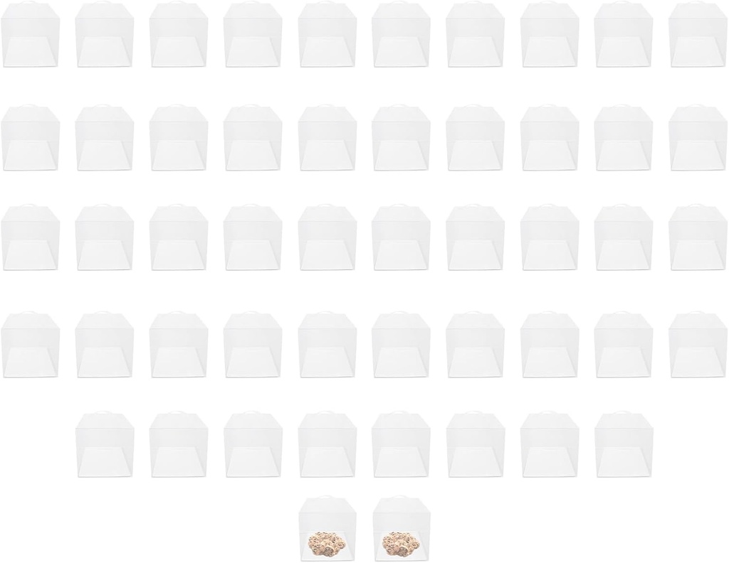 50 Pcs Clear Cake Boxes Square Transparent Bakery Box Plastic Cake Carrier with Handle for Birthday Wedding Party Gift (5.12 * 5.12 * 5.12in)