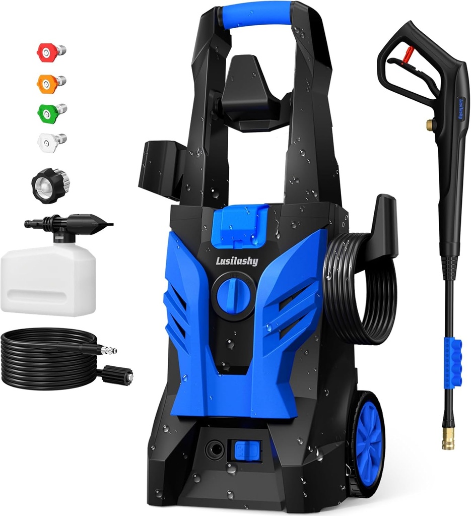Pressure Washer, Power Washer with 4 Nozzles and Foam Cannon, High Pressure Cleaning Machine for Cars, Driveways, Fences, Patios, Home Cleaning