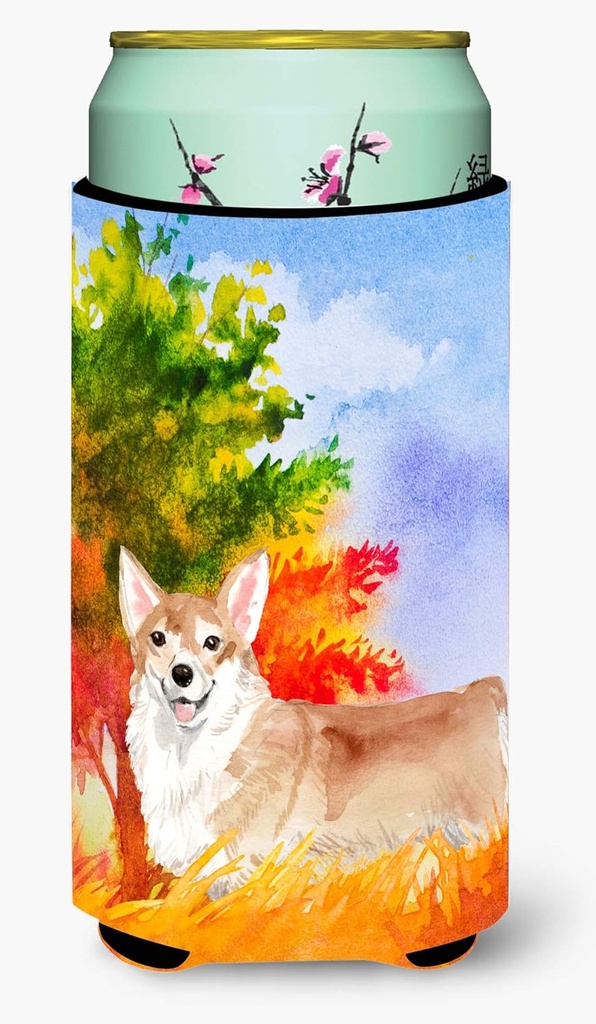 Caroline's Treasures CK1946TBC Fall Corgi Tall Boy Hugger Can Cooler Sleeve Hugger Machine Washable Drink Sleeve Hugger Collapsible Insulator Beverage Insulated Holder