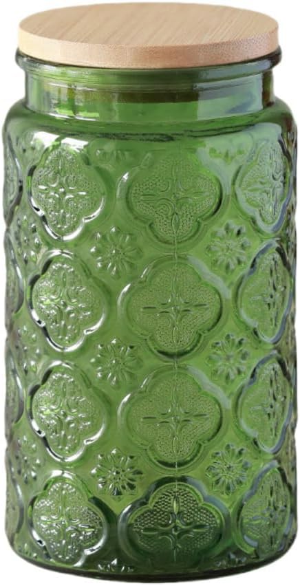 ANSQU Green Glass Canister, 34oz Vintage Colored Mason Jar, Candy Jar/Sugar Container for Kitchen Pantry Coffee, Tea, Cookie, Decorative Glass Jars Cute Jars (Green, 1 Pack)