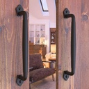 2-Pack 12 Inch Round Rustic Sliding Barn Door Handle - Black Steel Pull for Fence Gate, Garage, Shed, Closet, Pantry - Indoor and Outdoor Use - Easy Install